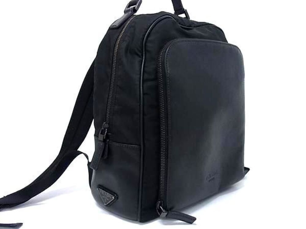 Prada Daypack Backpack Black Leather Rucksack Daypack Saffiano Tessuto Black